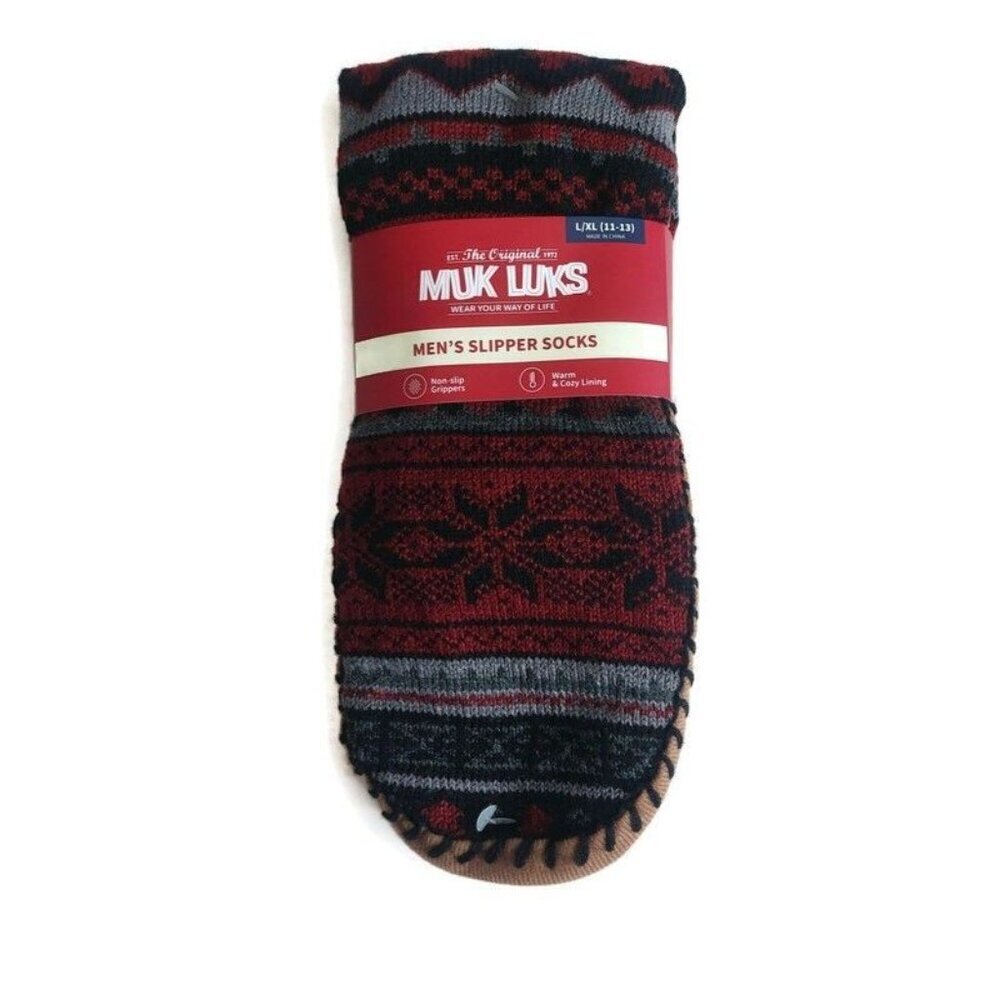 MUK LUKS Mens Slipper Socks Size L/XL Shoe Size 11/13 Maroon Warm Comfortable RT